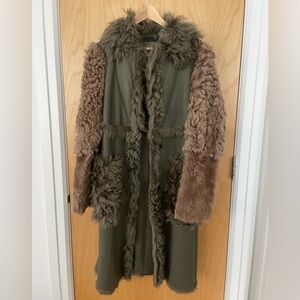 Helmut Lang Olive and Brown Shearling Coat